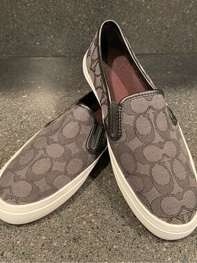 Coach Gray Signature Canvas Slip-On Flats